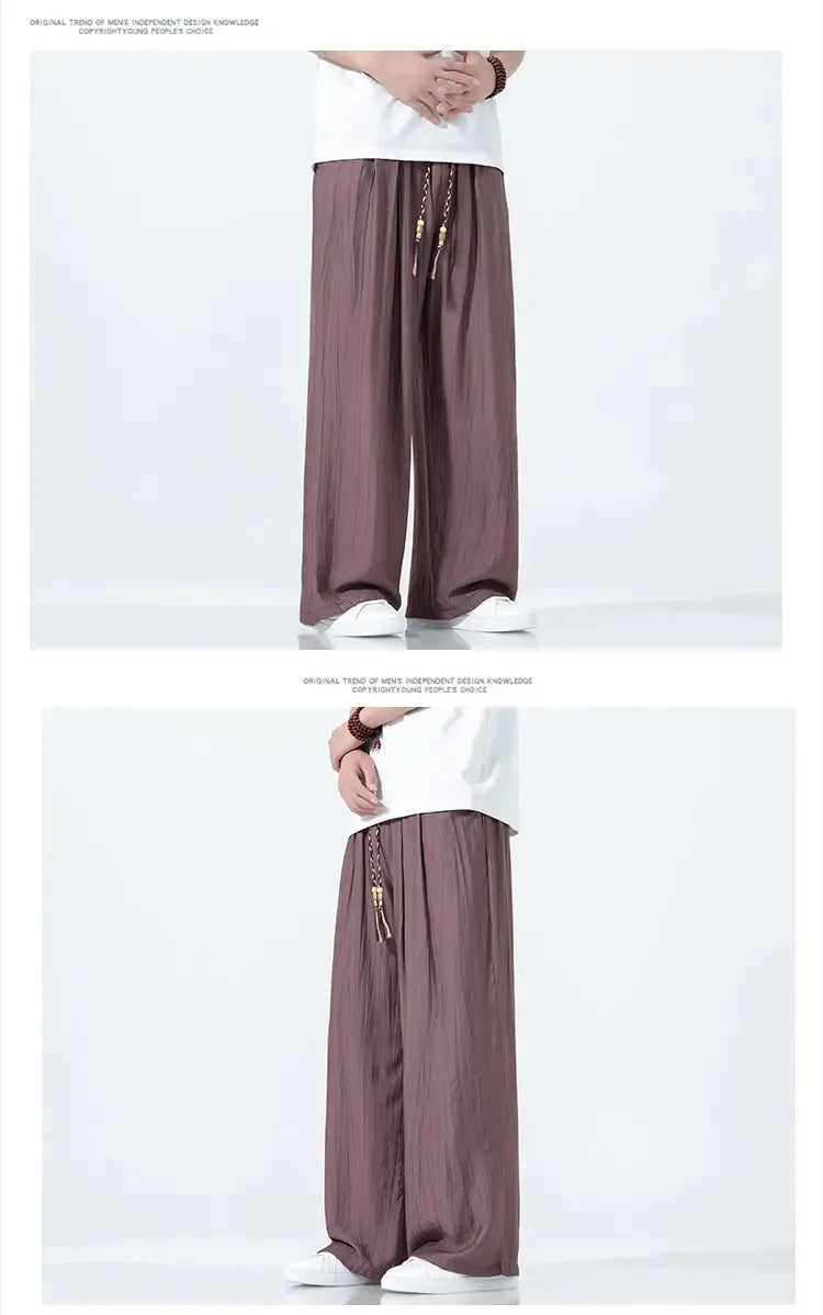 Pantaloni da Uomo a Gamba Dritta Estivi in Seta Ghiacciata, Pantaloni a Gamba Larga Freschi, Nuovi Arrivi di Tendenza, Traspiranti, Stile Cinese, Casual