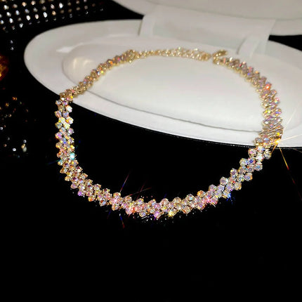 Luxury Shiny Full Rhinestone Choker Necklace for Women Personalized Geometric Crystal Necklaces Wedding Jewelry Party Gifts PlatiNum