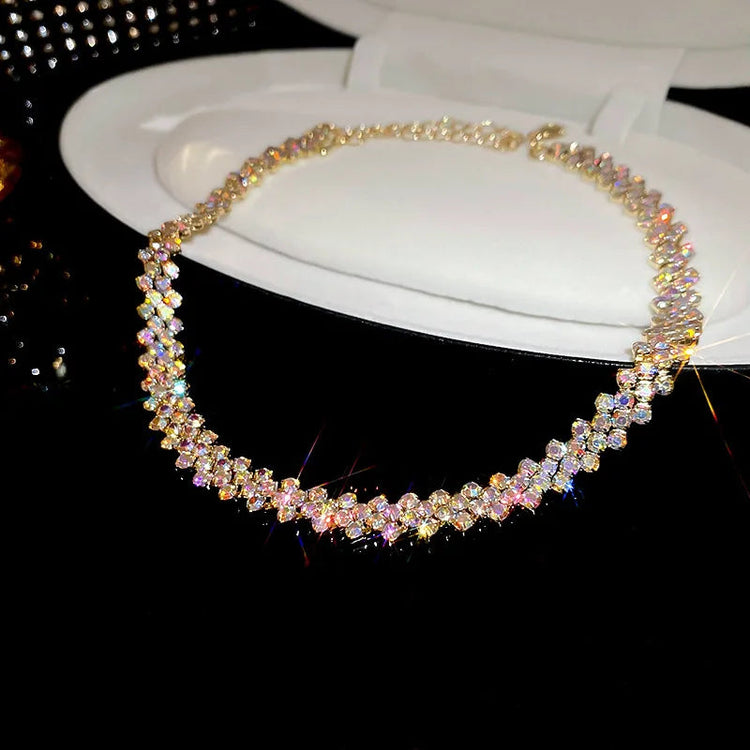 Luxury Shiny Full Rhinestone Choker Necklace for Women Personalized Geometric Crystal Necklaces Wedding Jewelry Party Gifts PlatiNum