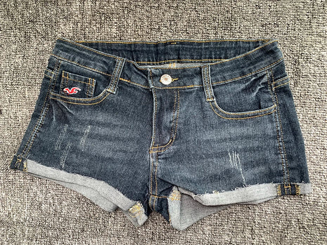 Y2K Women's Embroidered Wrap-Style Denim Shorts Summer Korean Style Sexy Low-Rise Women's Denim Shorts Stretch-Fit Hot Pants PlatiNum