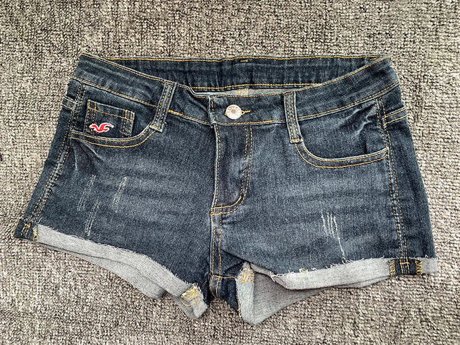Y2K Women's Embroidered Wrap-Style Denim Shorts Summer Korean Style Sexy Low-Rise Women's Denim Shorts Stretch-Fit Hot Pants PlatiNum