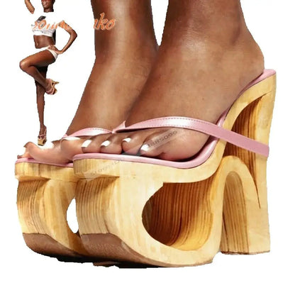 Strange Style High Heels Sandals Straps Slip On Hollow Sexy Ladies Sandals Summer Shoes Designer Party Casual Open Toe Fashion