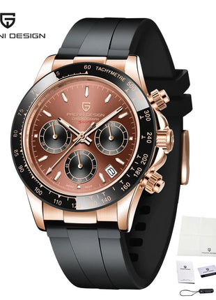 Nuovo Orologio da Uomo PAGANI DESIGN Cronografo di Lusso in Oro Rosa, Quadrante Blu Ghiaccio 40mm, Vetro Zaffiro, Impermeabile 100M, Cinturino in Gomma, Orologio Sportivo Maschile + CONFEZIONE REGALO