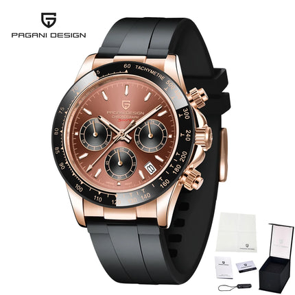 Nuovo Orologio da Uomo PAGANI DESIGN Cronografo di Lusso in Oro Rosa, Quadrante Blu Ghiaccio 40mm, Vetro Zaffiro, Impermeabile 100M, Cinturino in Gomma, Orologio Sportivo Maschile + CONFEZIONE REGALO