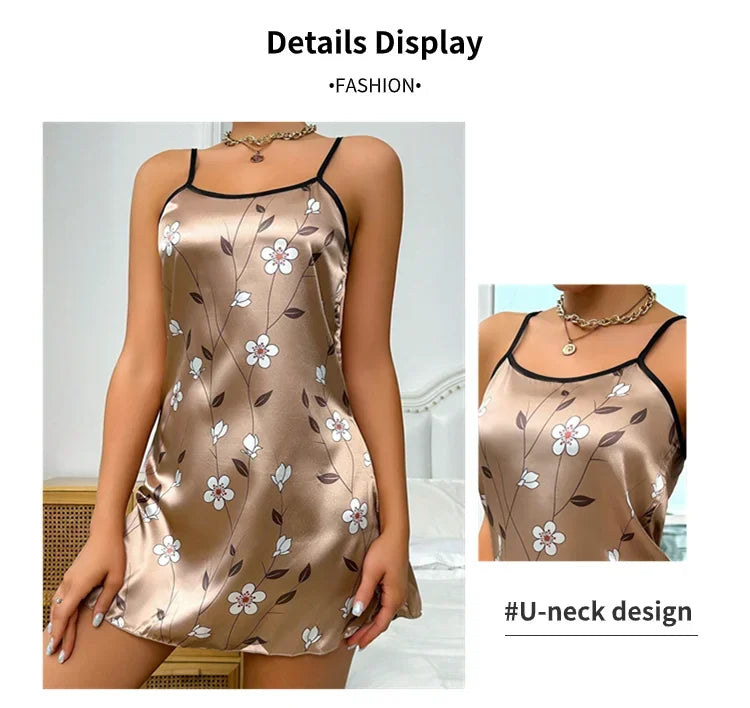 Indumenti da notte da donna Camicia da notte estiva in raso con stampa floreale Camicia da notte casual senza maniche senza schienale Camicia da notte sexy Abiti per la casa