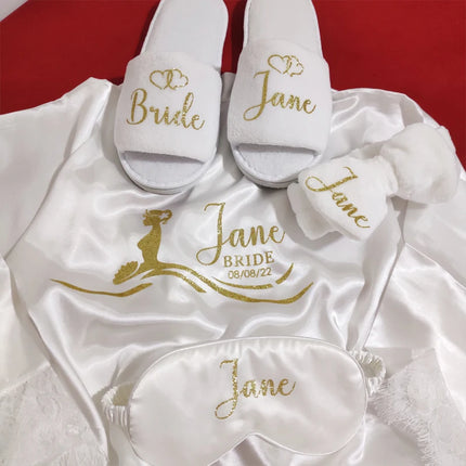 Data personalizzata Nome Kimono in pizzo Abito da donna Matrimonio Sposa Abiti da damigella d'onore Addio al nubilato Preparewear