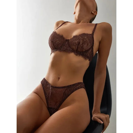Tornova Erotic Lingerie French Retro Eyelash Lace Underwear Set Sexy Intimate See-through Ultra-thin Bra with Underwire Briefs