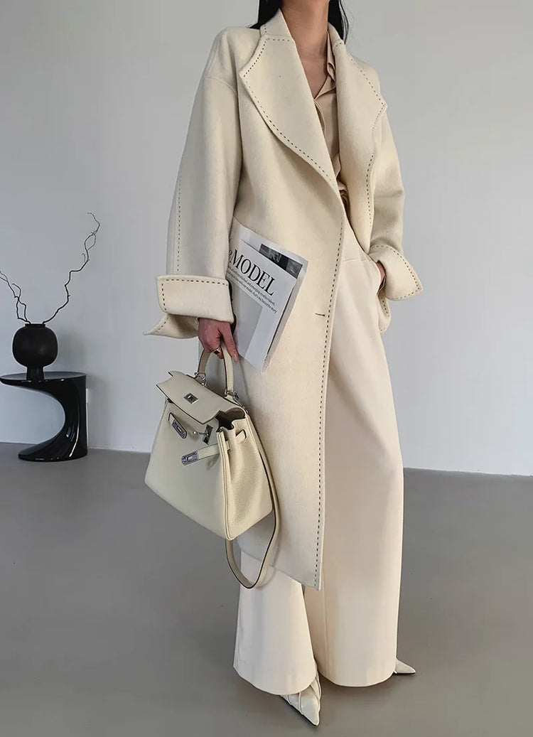 New Solid Korean Style Women Wool Coat Arch Needle Large Neck Versatile Fashion Texture Double Sided Trench Coats Female Winter