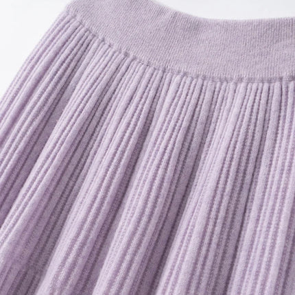 Autumn Winter Women Tiered Skirt Cashmere A-line Pleated Skirt Elastic Waist 100% Cashmere Knitted High Quality Soft Solid Dress PlatiNum