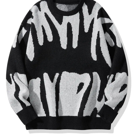 New Popular Autumn Winter Irregular Jacquard Pattern Pullover Sweater Casual Round Neck Contrast Color Knitted Men's Pullover