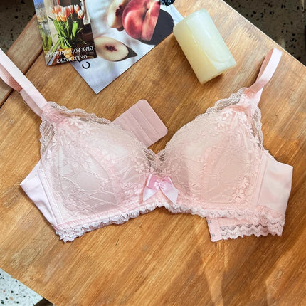 French Lace Bra Wireless Push Up Bralette for Small Bust Adjustable Straps Anti Sagging Support Sexy Lace Up Lingerie Panty Set