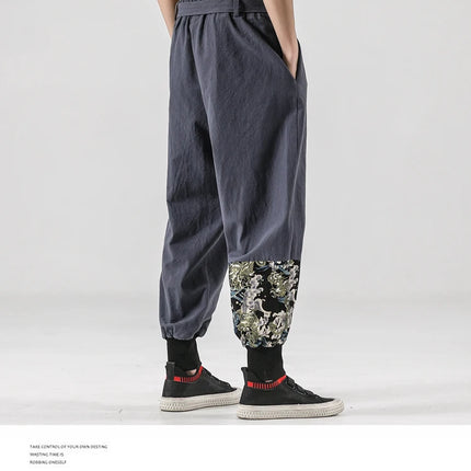 Pantaloni da uomo Costume da samurai giapponese Ukiyo-e Cintura con stampa Pantaloni stile harem da uomo in cotone e lino Pantaloni casual Harajuku da uomo Taglie forti 5XL