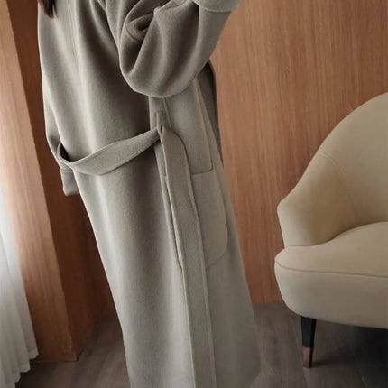 100% Wool Coat Women's Wear 2026 Autumn/Winter Fashion Temperament Double sided Cashmere Coats with Belt Elegant Long Overcoat