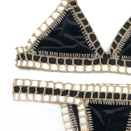 2024 Set bikini a triangolo fatto a mano all'uncinetto rosa donna costume da bagno in velluto nero costumi da bagno moda Boho Beachwear costume da bagno verde PlatiNum