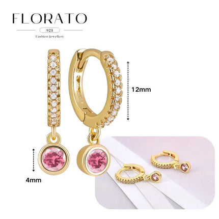 Lussuosa geometria 925 orecchio in argento sterling Ago rosa serie zircone orecchini a cerchio pendenti dolce moda regali di gioielli da sposa platinumshop
