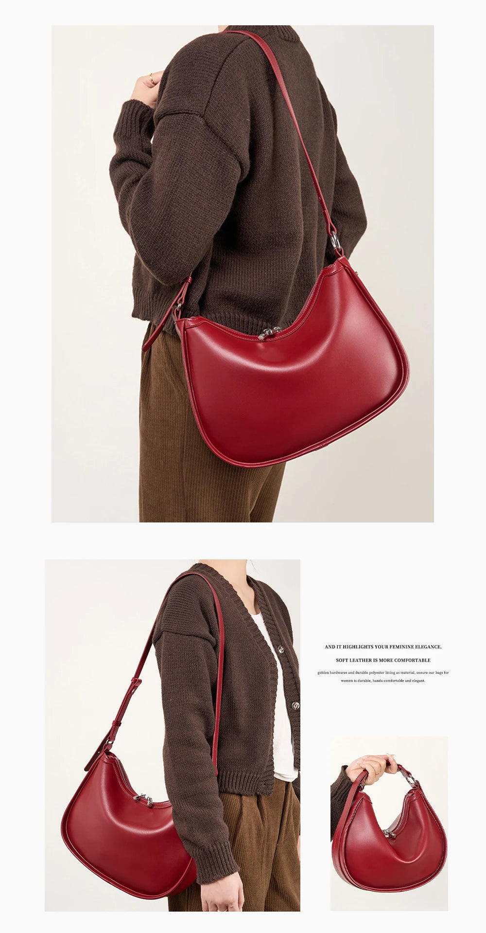 Zency Borsa da donna in vera pelle premium Borsa hobo di lusso Borsa a tracolla moda di grande capacità per moglie amante ragazza regalo Sac