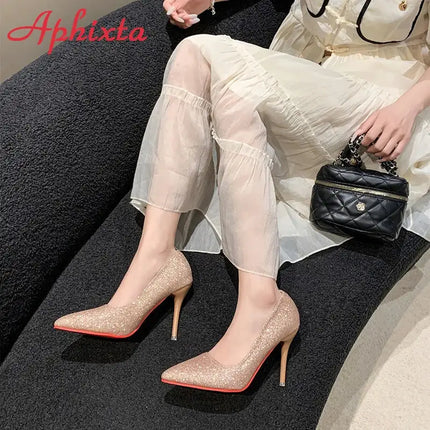 Aphixta Oro Argento Nero Décolleté con tacco alto a spillo da 3,54 pollici Décolleté da donna per tutte le stagioni Scarpe da festa con punta a punta di grandi dimensioni 49 50 platinumshop