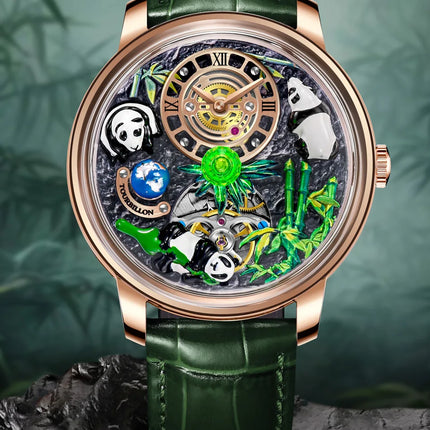 Pindu Luxury and stylish personalized waterproof panda dial fully automatic mechanical men's watch serpentine tourbillon watch