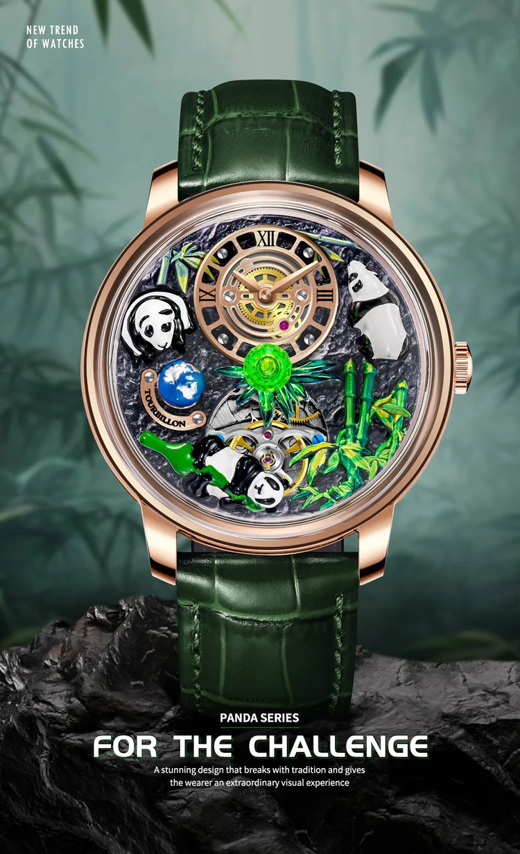 Pindu Luxury and stylish personalized waterproof panda dial fully automatic mechanical men's watch serpentine tourbillon watch