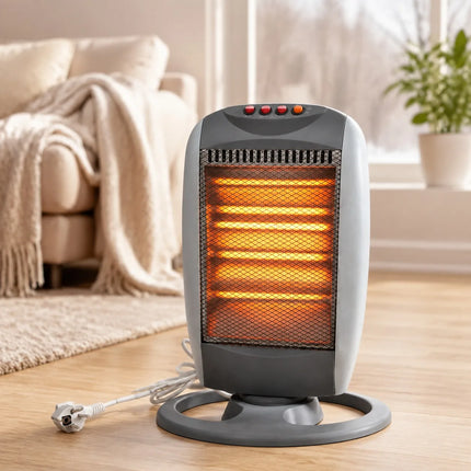 1200W Electric Halogen Heater with Automatic Oscillation and 3 Adjustable Power Levels, Portable Heater with Tip-Over Protection for Home and Office 30x24x42cm