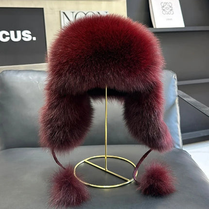 2026 100% Real Fox Fur Hats Women's Russian Ushanka Aviator Trapper Snow Skiing Hat Caps Earflap Winter Raccoon Fur Outerwear Ha