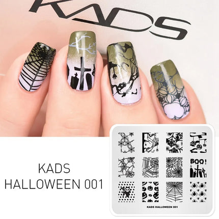KADS Halloween Nail Stamping Plates skull Pumpkin Bat Template Stencils Nail Art Stamp Image Plate Manicure Nail Print Tool