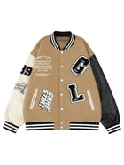 Men's Casual Varsity Jacket Racing Letterman Baseball Coat Vintage Embroidery Outerwear Streetswear with Faux Leather Sleeves
