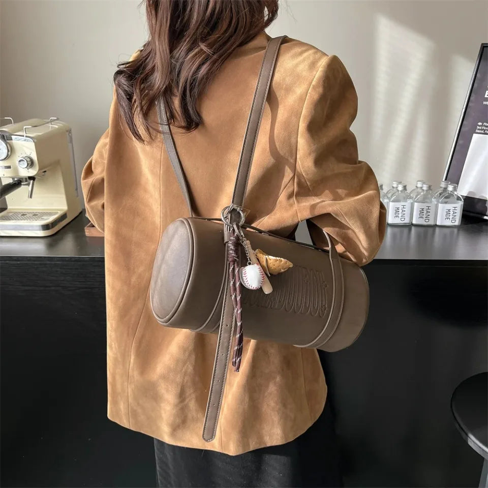 2025 Cylinder Pillow Bag for Women Multifunctional Shoulder Crossbody Bag with Pendant Winter Luxury Designer Handbag