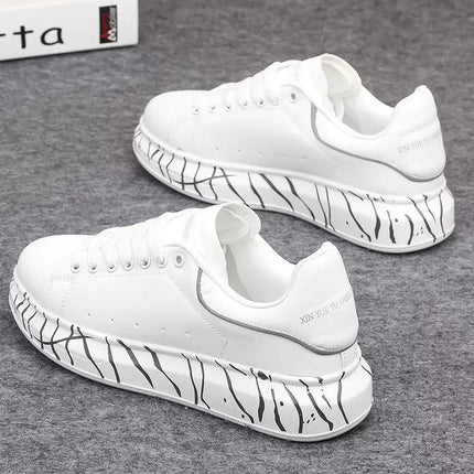 Brand men's shoes, fashionable and versatile couple's sneakers, breathable sports and leisure thick-soled women's white shoes