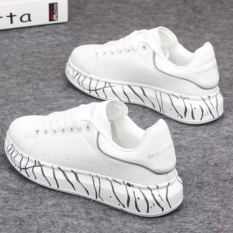 Brand men's shoes, fashionable and versatile couple's sneakers, breathable sports and leisure thick-soled women's white shoes