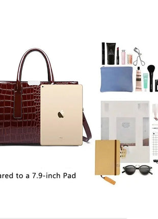 Luxury Vintage Women's Crocodile Pattern Handbag Large Capacity Tote Bag Leather Business Shoulder Bag For Female PlatiNum