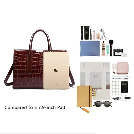 Luxury Vintage Women's Crocodile Pattern Handbag Large Capacity Tote Bag Leather Business Shoulder Bag For Female PlatiNum