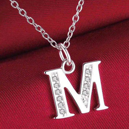 26 Letters 925 Sterling Silver Necklace Pendant Zircon For Women Exquisite Student Girlfriend Jewelry Accessories Wedding Gift PlatiNum