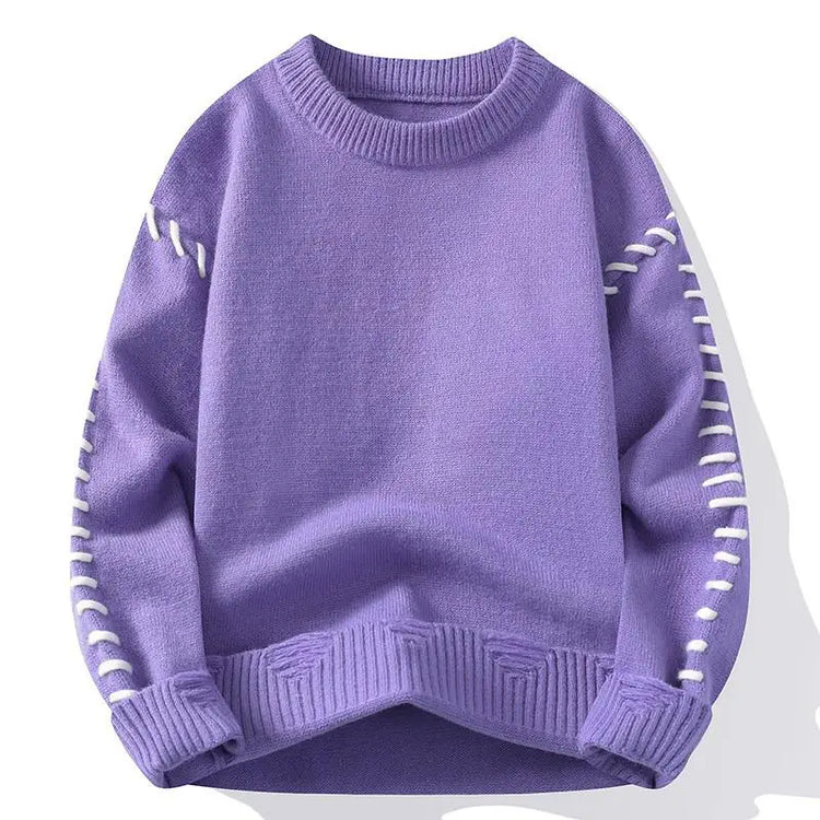 Solid Color Trendy Loose Knit Sweater With Coarse Yarn Weaving Pattern For Autumn And Winter Men's Top And Street Pullover