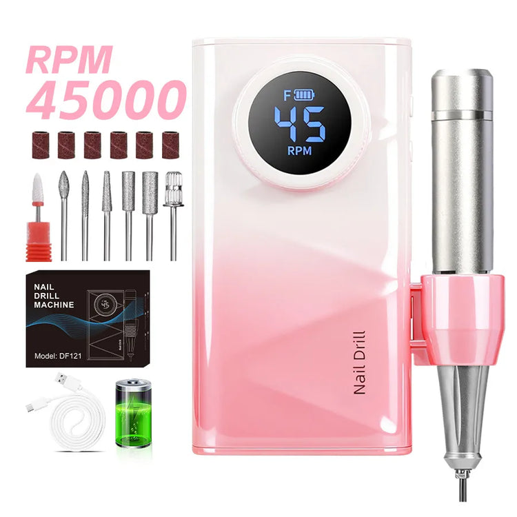 Electric Nail Drill Machine, 45000RPM Professional Nail File Cordless Rechargeable Nail Efile Battery 4500Mah For  Acrylic Gel Nails, Manicure Pedicure Polishing Shape Tools for Salon Home Use- Nail Drill For All Festvial Gif