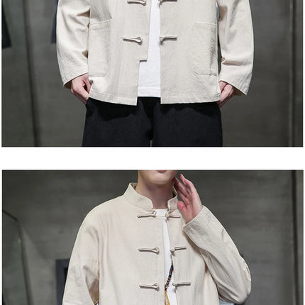 Camicie da uomo stile cinese retrò lino cotone tinta unita vestito Tang top cardigan uomo casual Kung Fu Tai Chi camicette da uomo abbigliamento