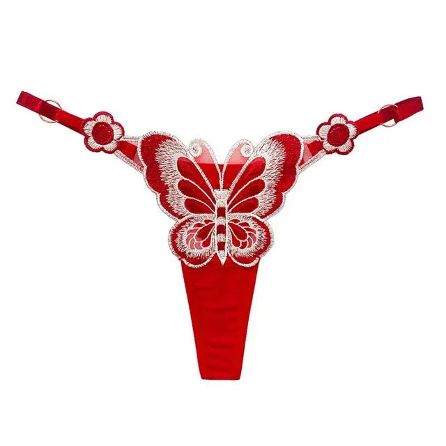 SP&CITY Butterfly Embroidery Lace Hollow Out Sexy Women's Thongs Low Waist Mesh Transparent Erotic Underpants Soft Thin T String