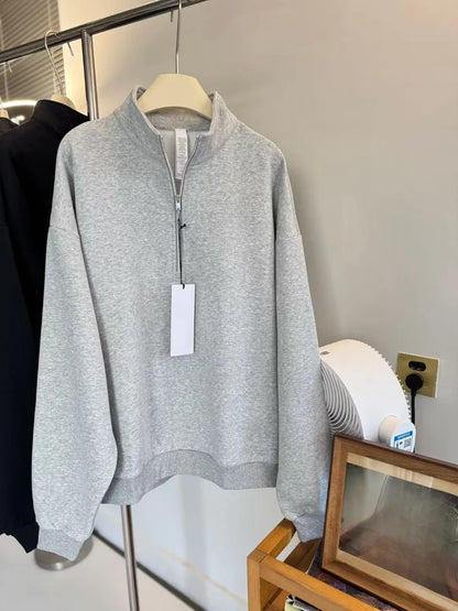 Unisex Winter Fleece Sweatshirt Thick Warm Stand Collar Zip Jacket Loose Fit Sport Top Casual Fitnes Outerwear for Men and Women