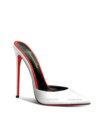 2025 New Black Baotou Sandals for Women, Pointed High Heels,Ultra fine Heels,One Word Back Empty Half Slippers for External Wear