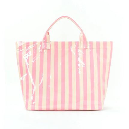 Striped PVC Tote Bag, Large Capacity Travel and Commuter Shoulder Bag | Lightweight Magnetic Bag with Inner Zip Pocket
