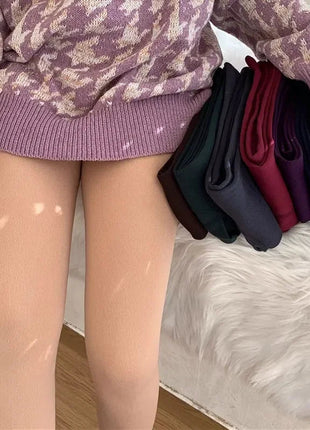 Women New Large Size Pantyhose with Extra Thick Fleece and One-piece Leggings Colored Tight Fitting Pantyhose PlatiNum
