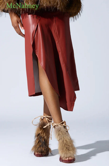 Faux Fur Trim Women Sandals Almond Peep Toe Ankle-High Shaft Thin High Heels Women Stilettos Summer Sexy Shoes Luxury 2025 New