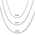 40-75cm 925 Sterling Silver 1MM/2MM/3MM solid Snake Chain Necklace For Men Women Fashion Jewelry for pendant PlatiNum