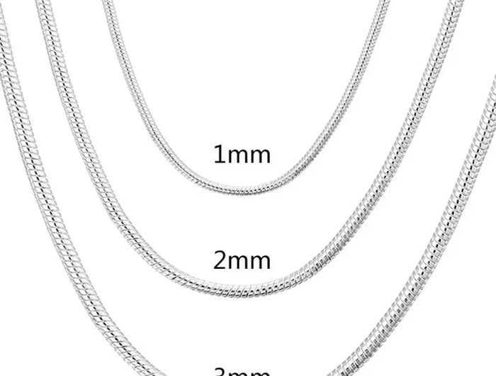 40-75cm 925 Sterling Silver 1MM/2MM/3MM solid Snake Chain Necklace For Men Women Fashion Jewelry for pendant PlatiNum