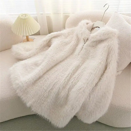 Cute rabbit ear lamb plush coat for women, 2024 autumn and winter new loose and thick hooded sweater, outerwear top