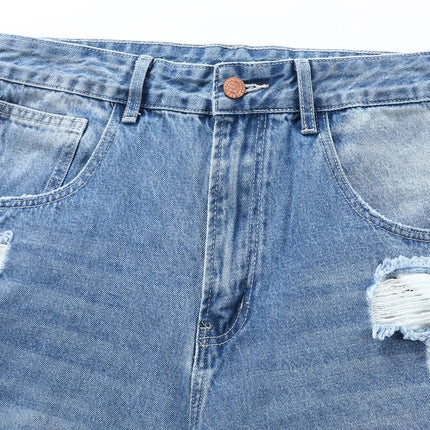 Men's Ripped Baggy Jeans Loose Fit Distressed Denim Pants Light Wash Y2K Streetwear Wide Leg Style PlatiNum