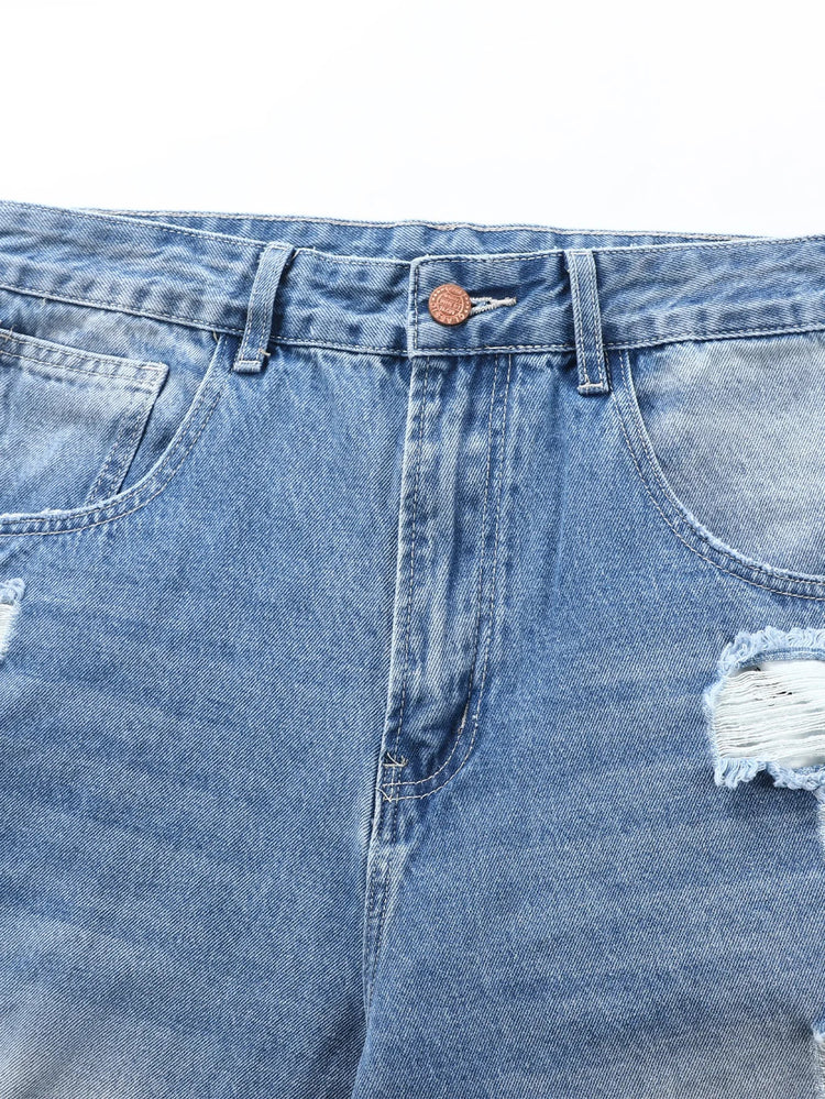 Men's Ripped Baggy Jeans Loose Fit Distressed Denim Pants Light Wash Y2K Streetwear Wide Leg Style PlatiNum