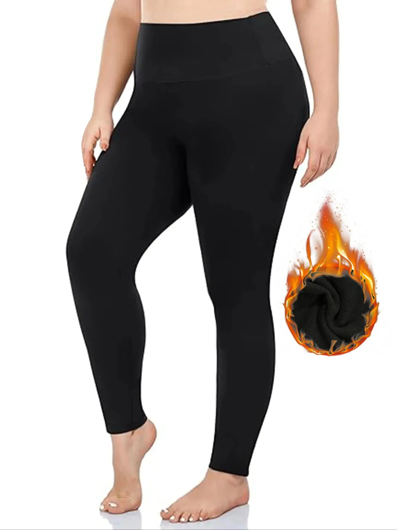 Autumn And Winter Solid Color Plus-size Nine-point Pants Black High-waisted Tight-fitting Leggings And Fleece Thick-legged Pants