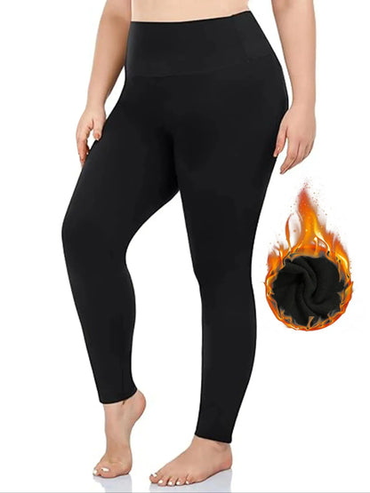 Autumn And Winter Solid Color Plus-size Nine-point Pants Black High-waisted Tight-fitting Leggings And Fleece Thick-legged Pants