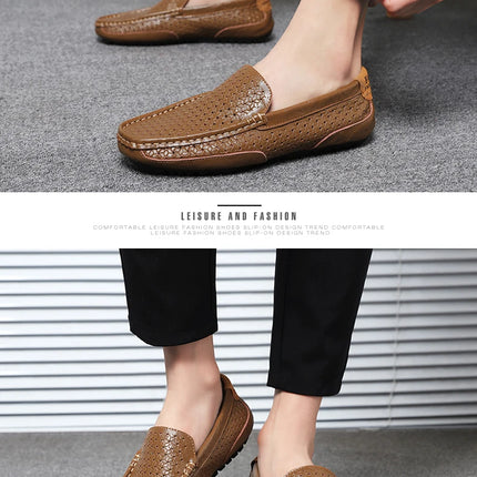 Mocassini da Uomo Estivi 2026 in Vera Pelle di Lusso, Scarpe Casual Traspiranti con Intaglio, Slip-on da Guida